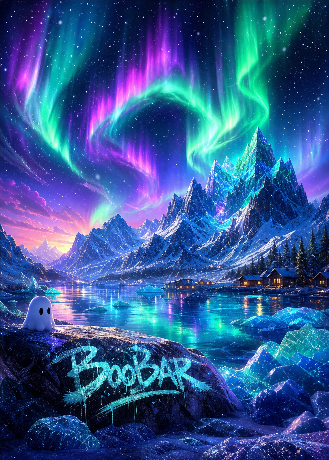 BooBar aurora mountain landscape card
